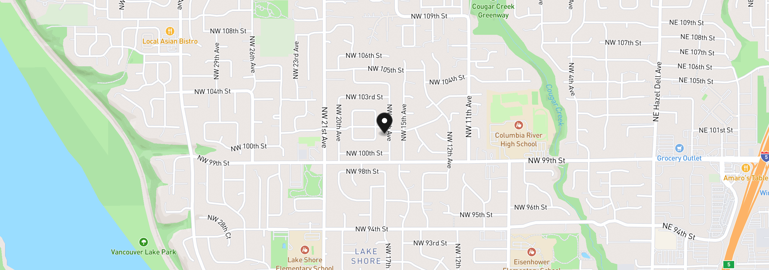 Map showing the location of 1621 NW 101st St, Vancouver, Wa 98685