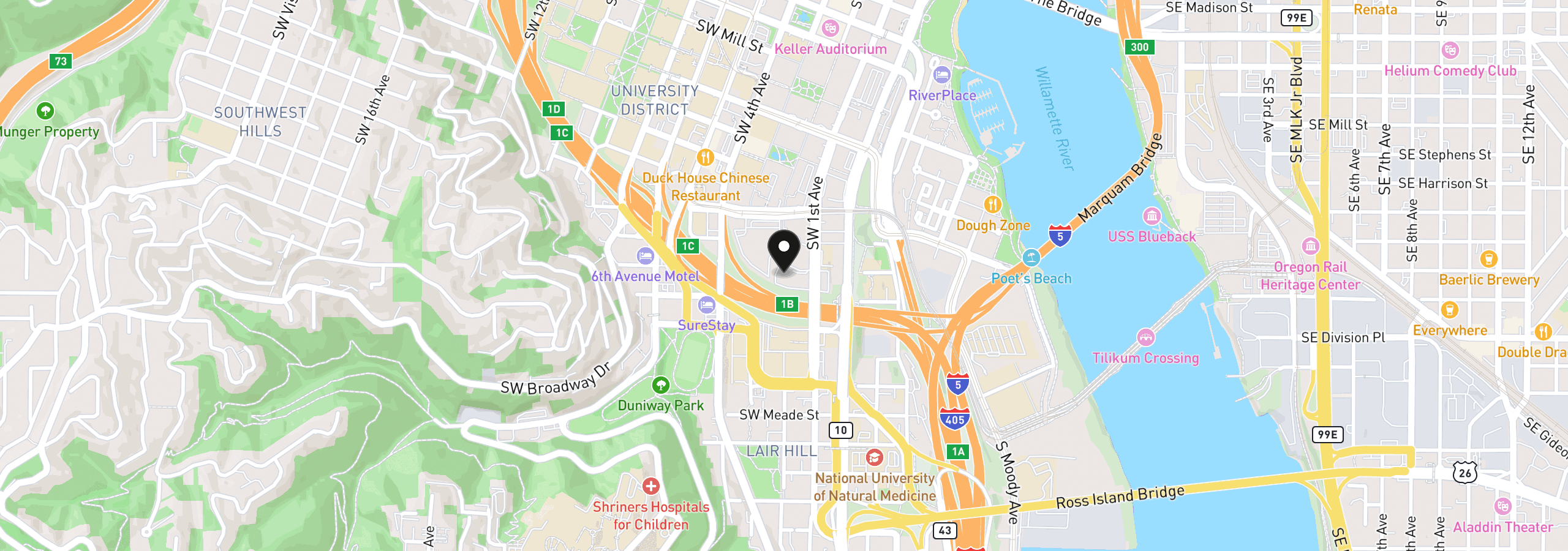 Map showing the location of 2309 SW 1st Ave 844, Portland, OR 97201