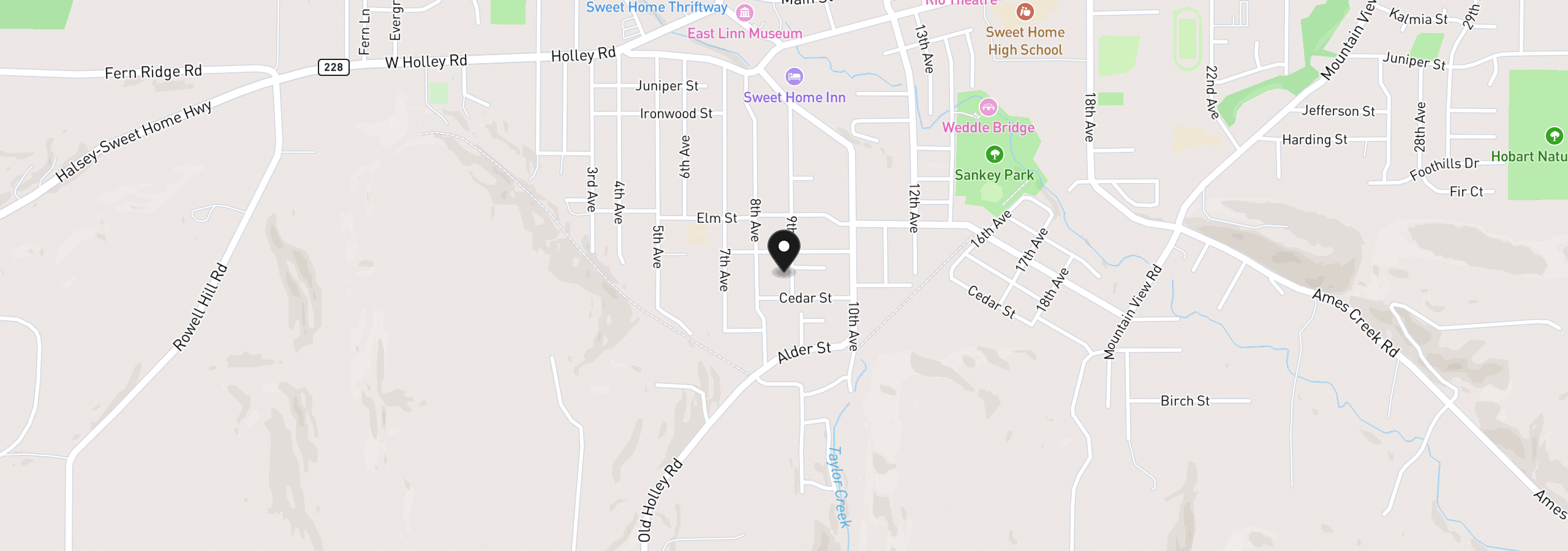 Map showing the location of 328 9th Ave, Sweet Home, OR 97386