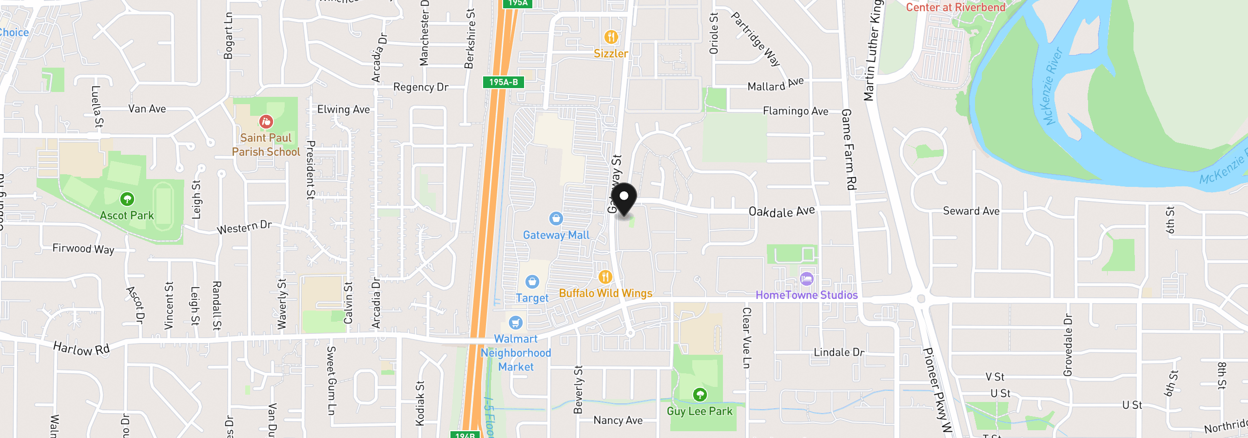 Map showing the location of 2727 Gateway St 24, Springfield, OR 97477