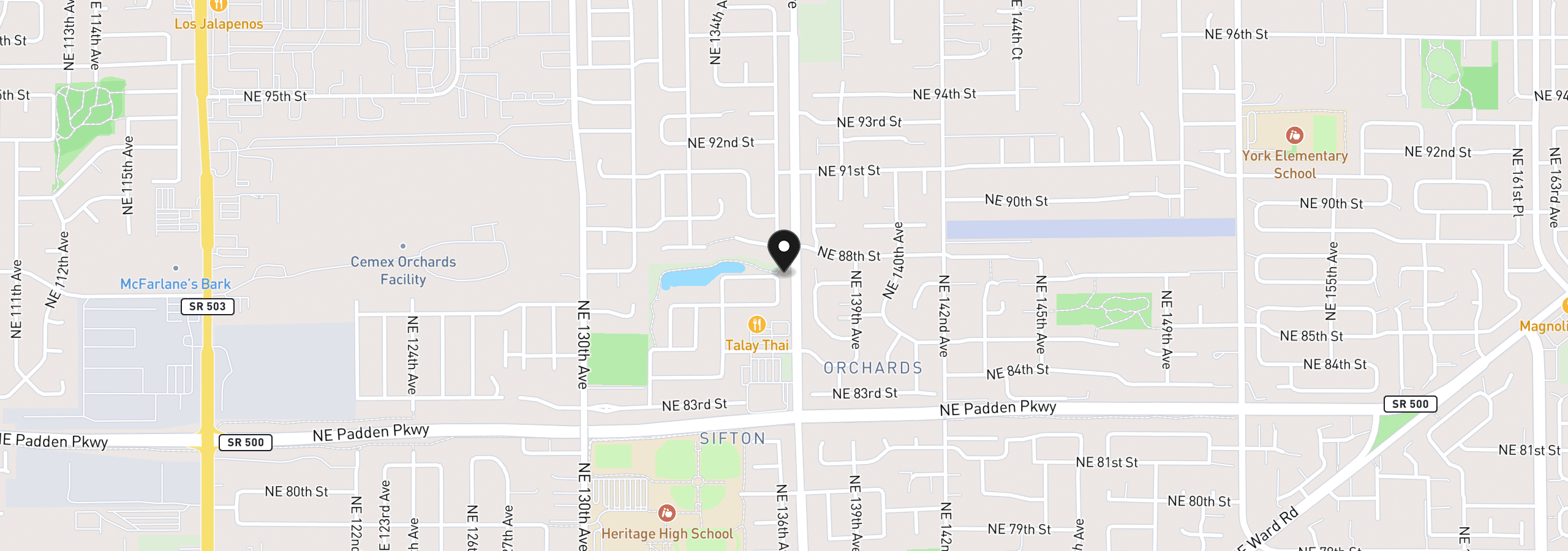 Map showing the location of 8641 NE 136th Ave, Vancouver, Wa 98682