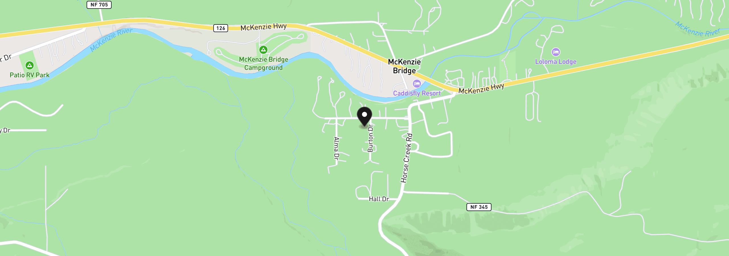 Map showing the location of 1655144006700, McKenzie Bridge, OR 97413