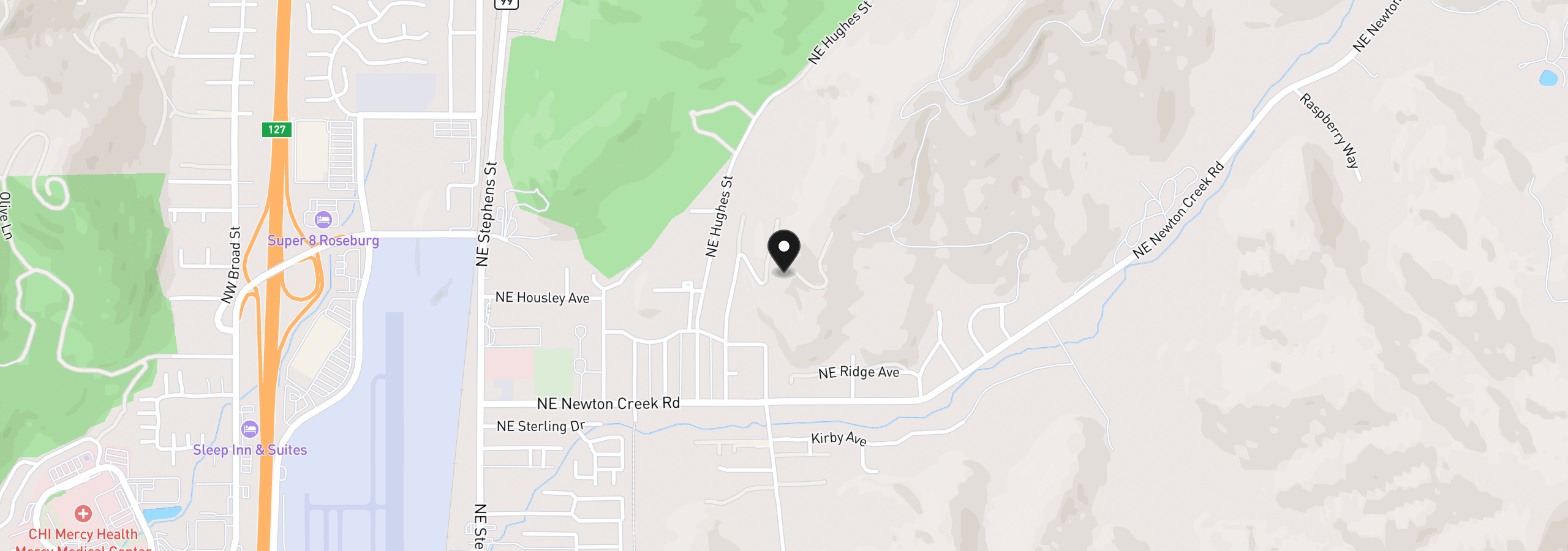 Map showing the location of 3257 NE Follett St, Roseburg, OR 97470