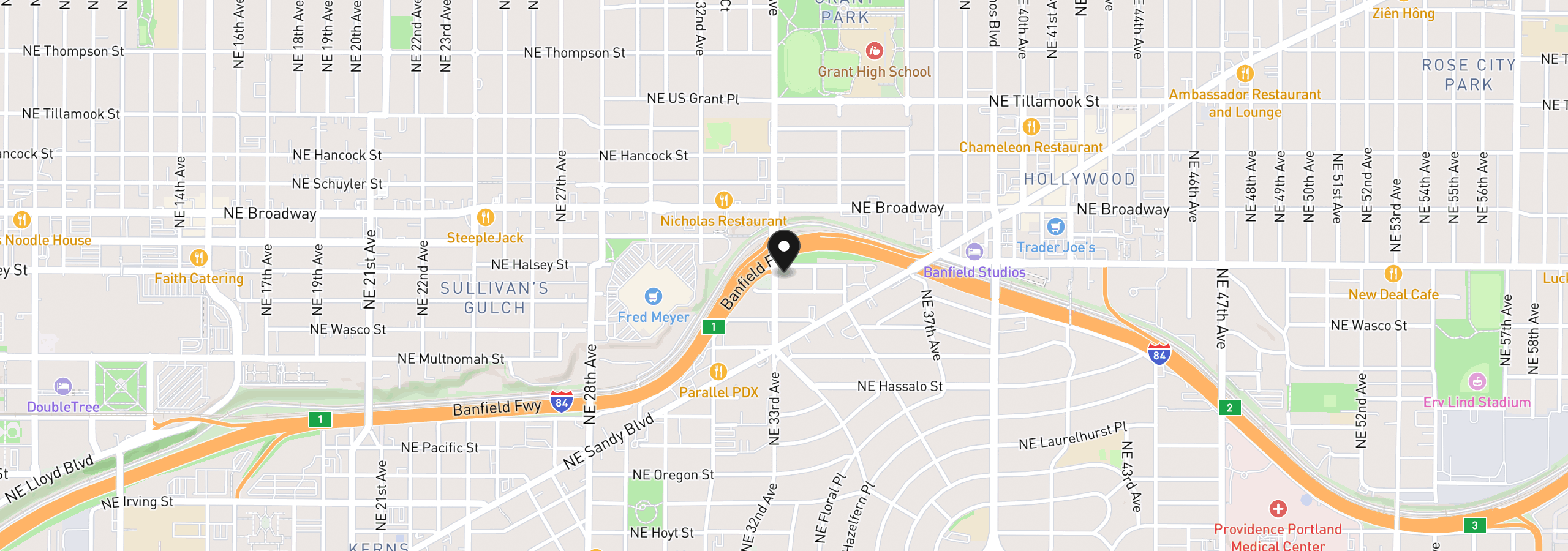 Map showing the location of 1424 NE 33rd Ave 1424, Portland, OR 97232