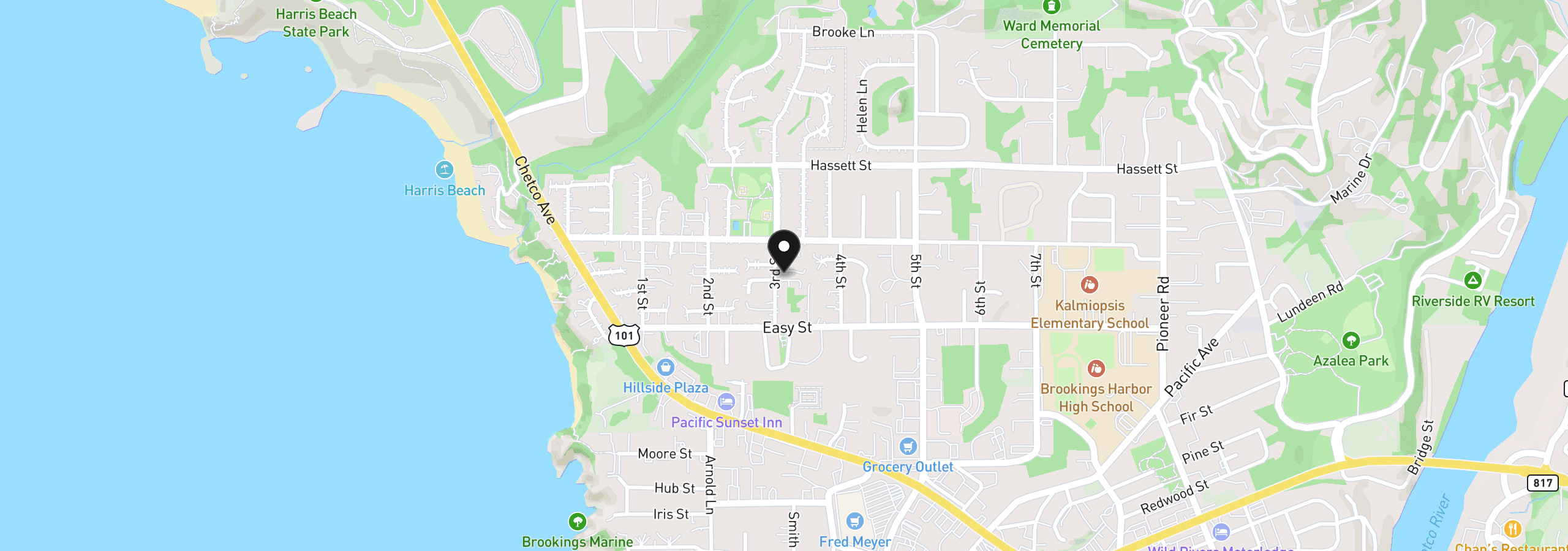 Map showing the location of 732 3rd St, Brookings, OR 97415