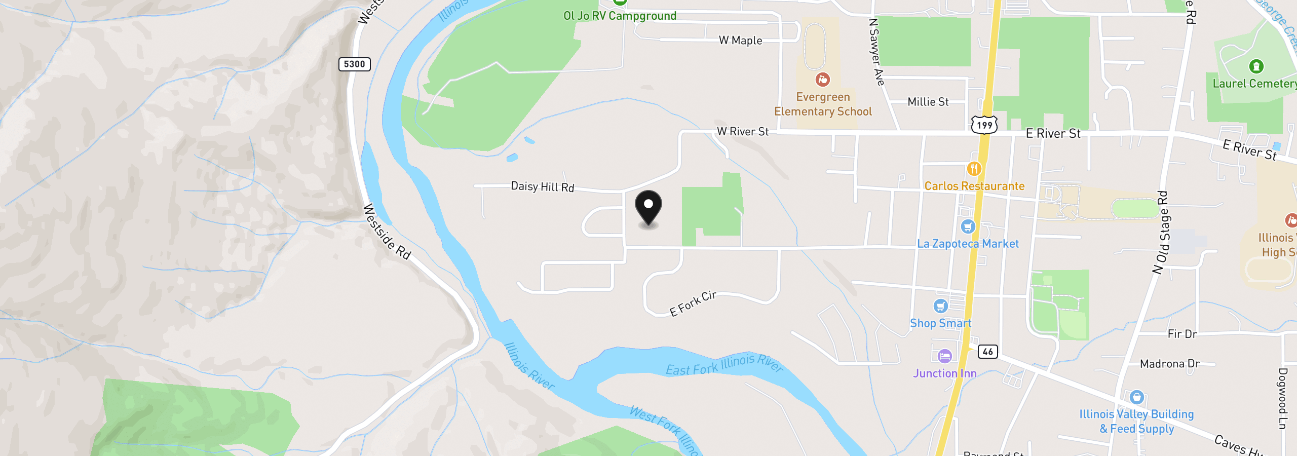 Map showing the location of 622 Schumacher St, Cave Junction, OR 97523