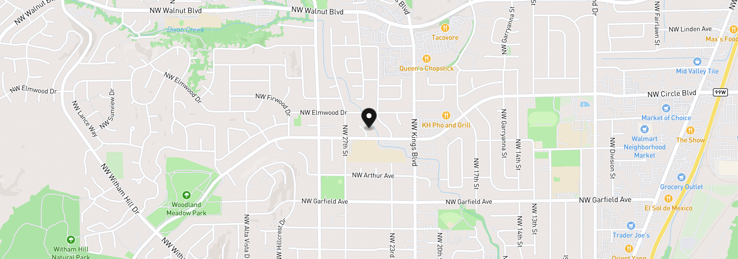 Map showing the location of 2505 NW Pendleton Pl, Corvallis, OR 97330