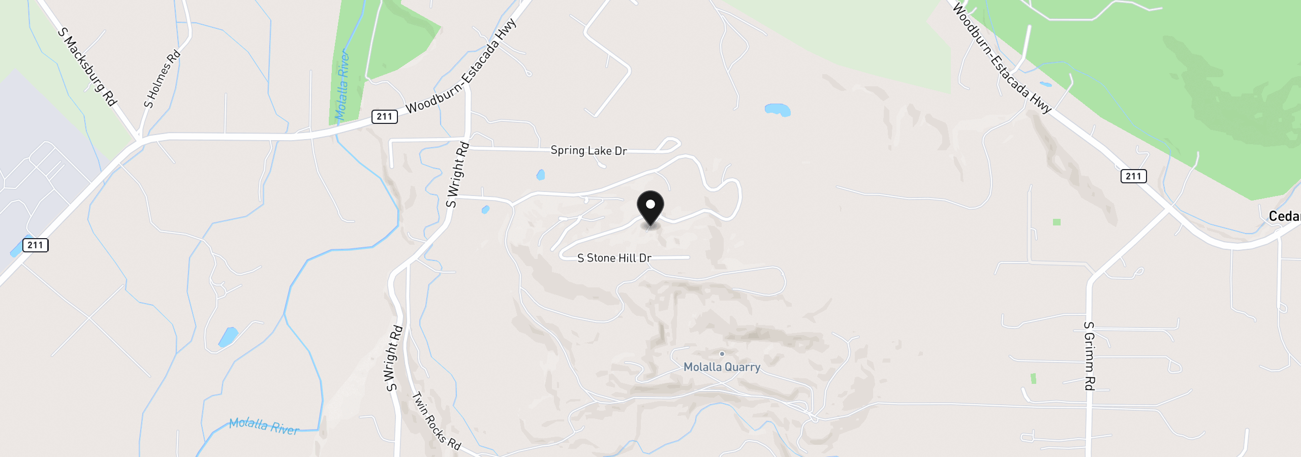 Map showing the location of 16750 S Stone Hill Dr, Molalla, OR 97038