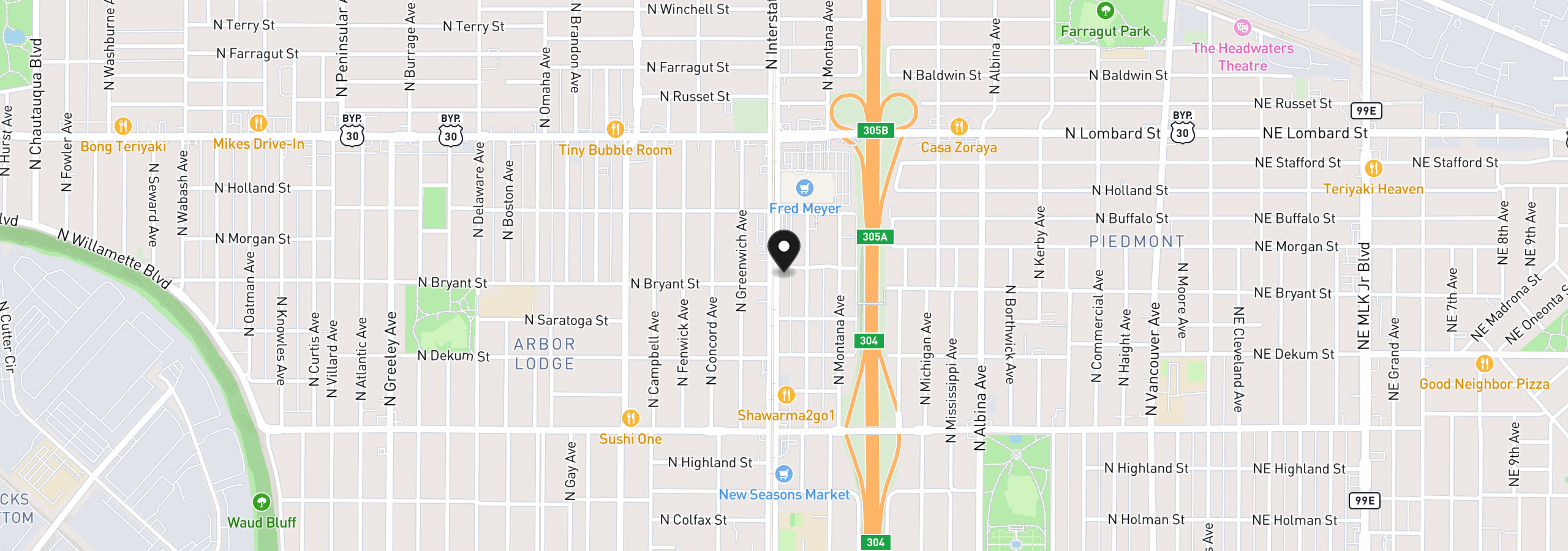 Map showing the location of 1432 N Bryant St 4, Portland, OR 97217