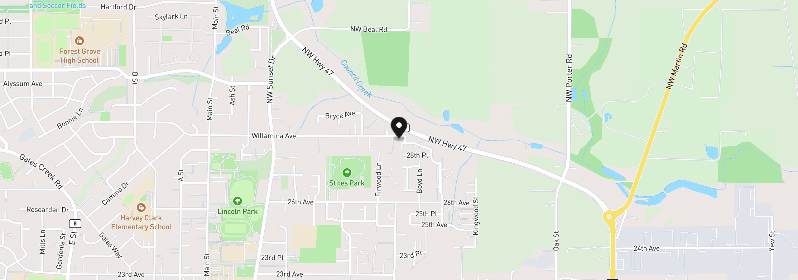 Map showing the location of 2762 Willamina Ave, Forest Grove, OR 97116