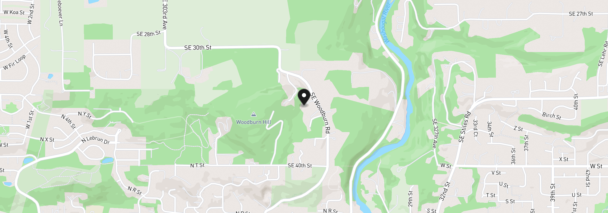 Map showing the location of 3410 SE Woodburn Rd, Washougal, Wa 98671