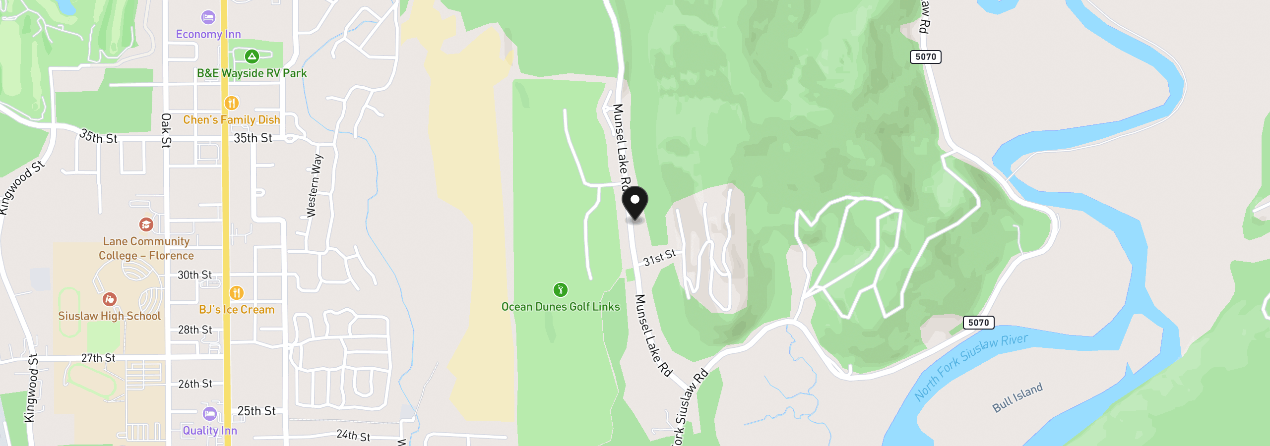 Map showing the location of 3210 Munsel Lake Rd, Florence, OR 97439