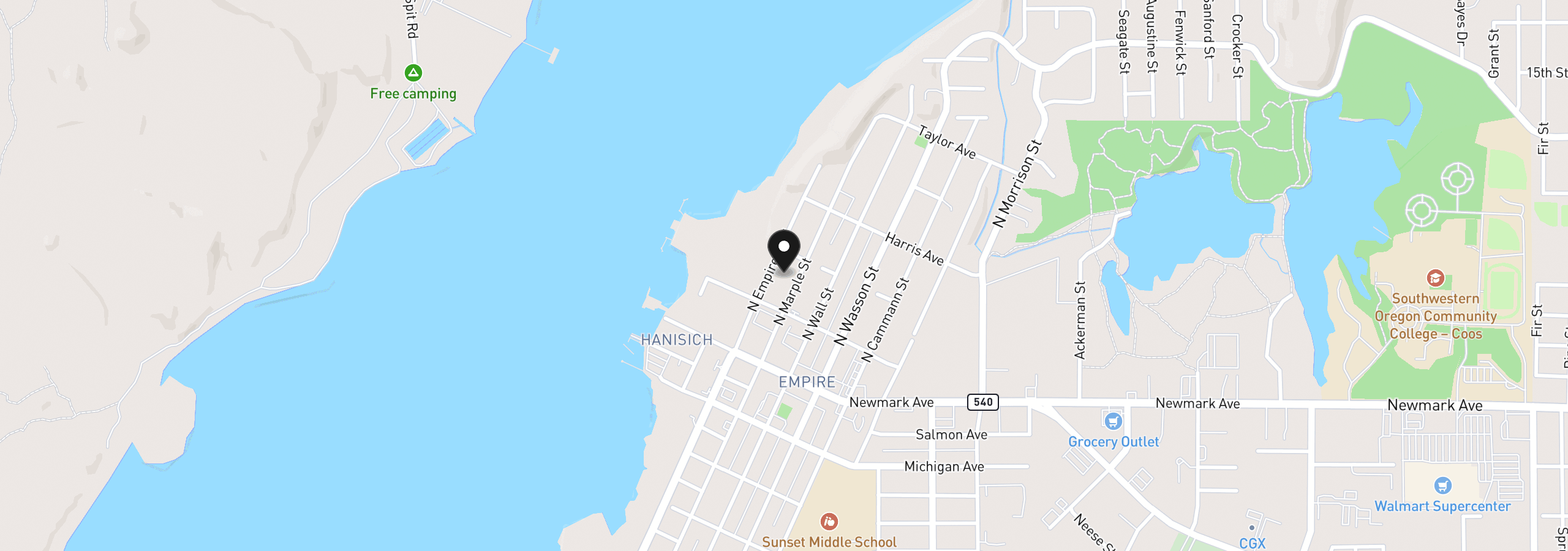 Map showing the location of 262 N Marple St, Coos Bay, OR 97420