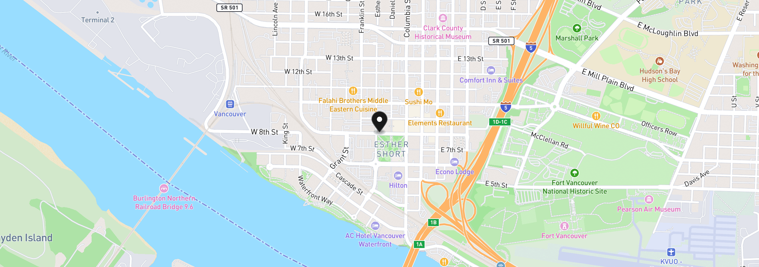 Map showing the location of 400 W 8th St 224w, Vancouver, Wa 98660