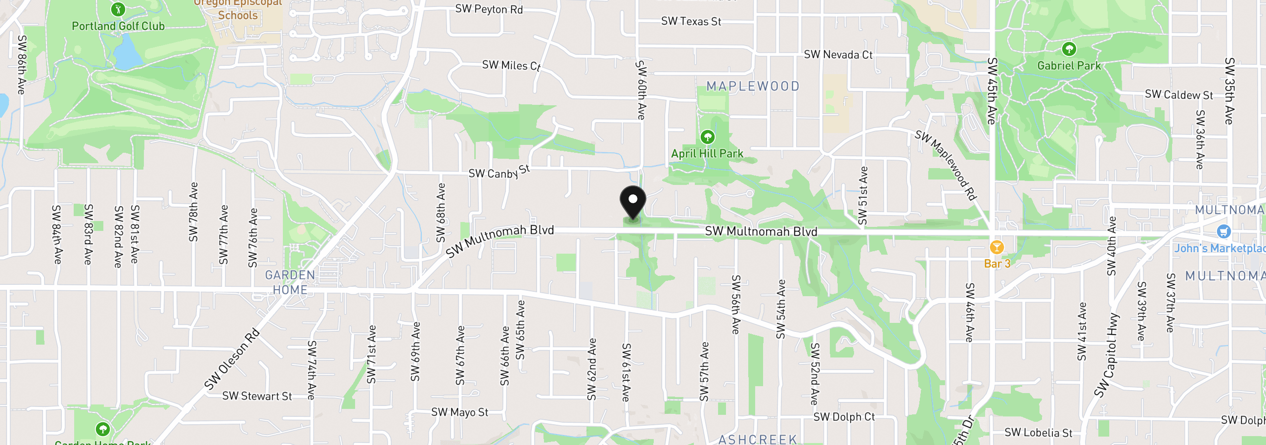 Map showing the location of 6035 SW Multnomah Blvd, Portland, OR 97219