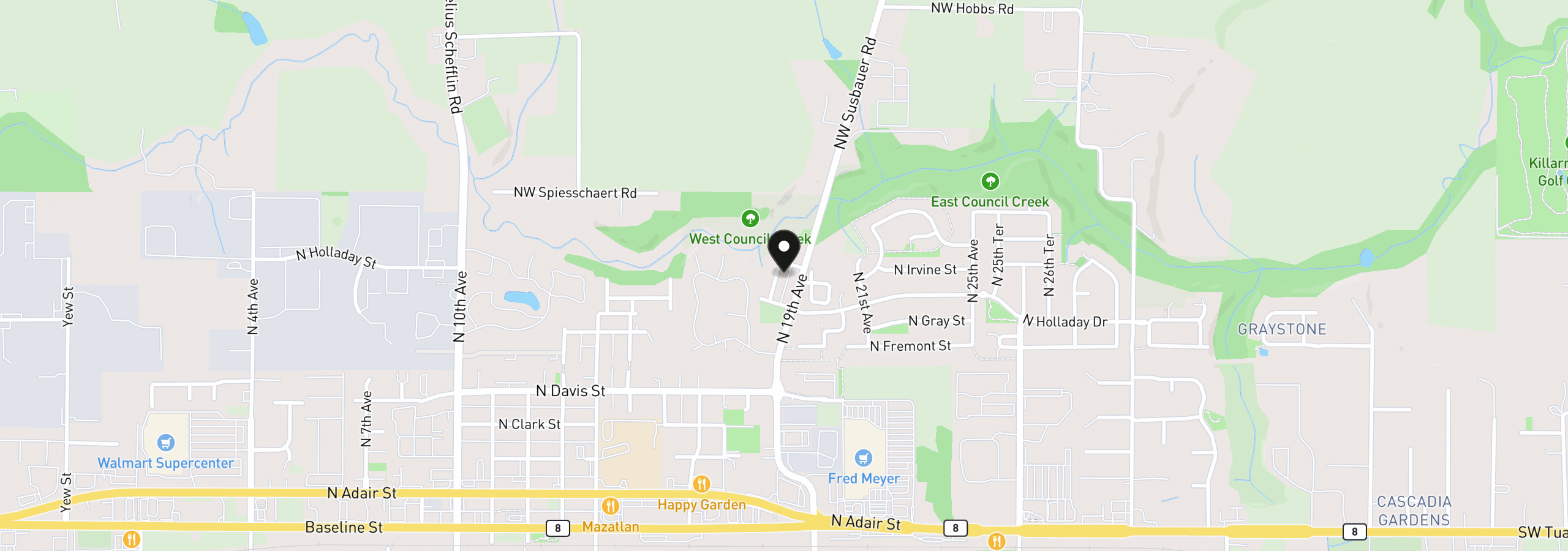 Map showing the location of 884 N 18th Ave, Cornelius, OR 97113