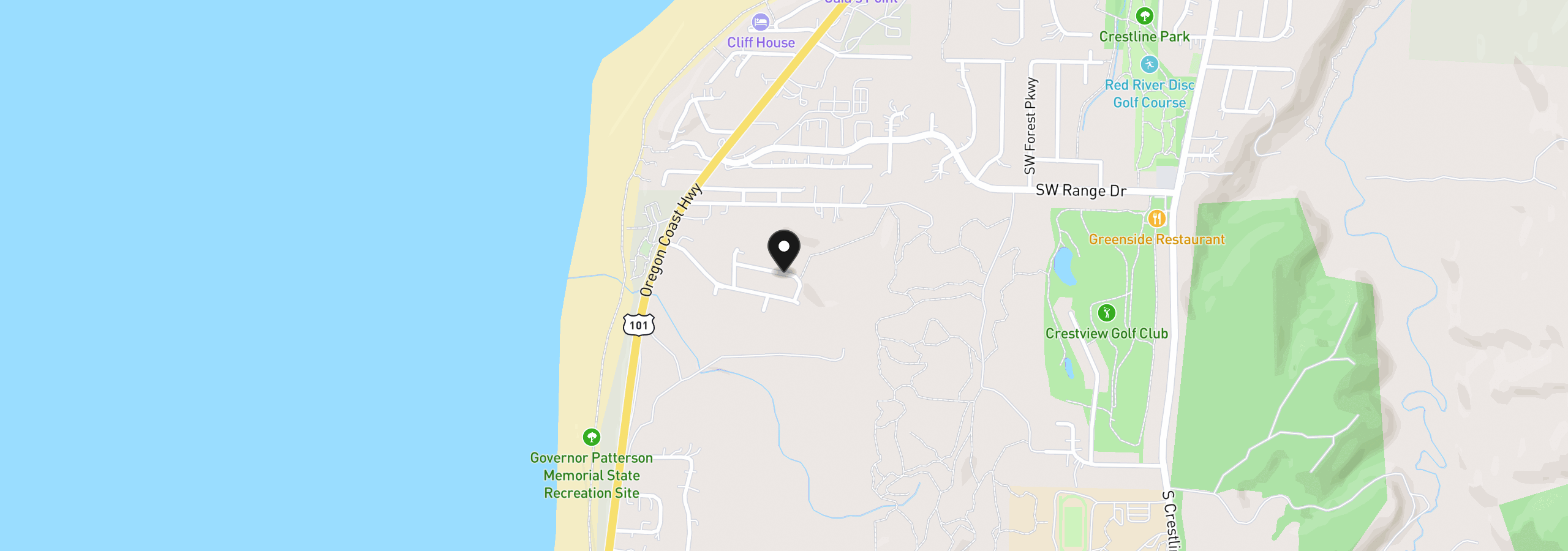 Map showing the location of 1095 SW Sailfish Loop, Waldport, OR 97394