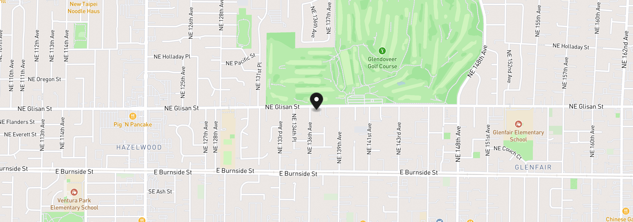 Map showing the location of 13624 NE Glisan St, Portland, OR 97230