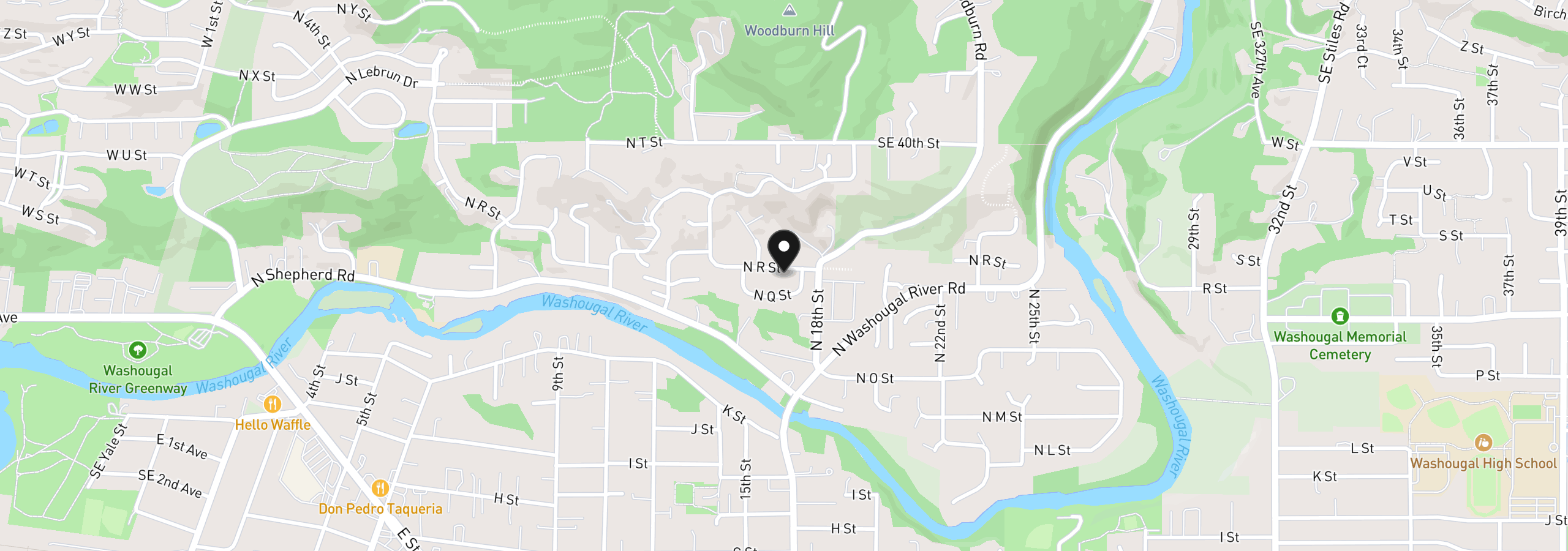 Map showing the location of 1656 N R St, Washougal, Wa 98671