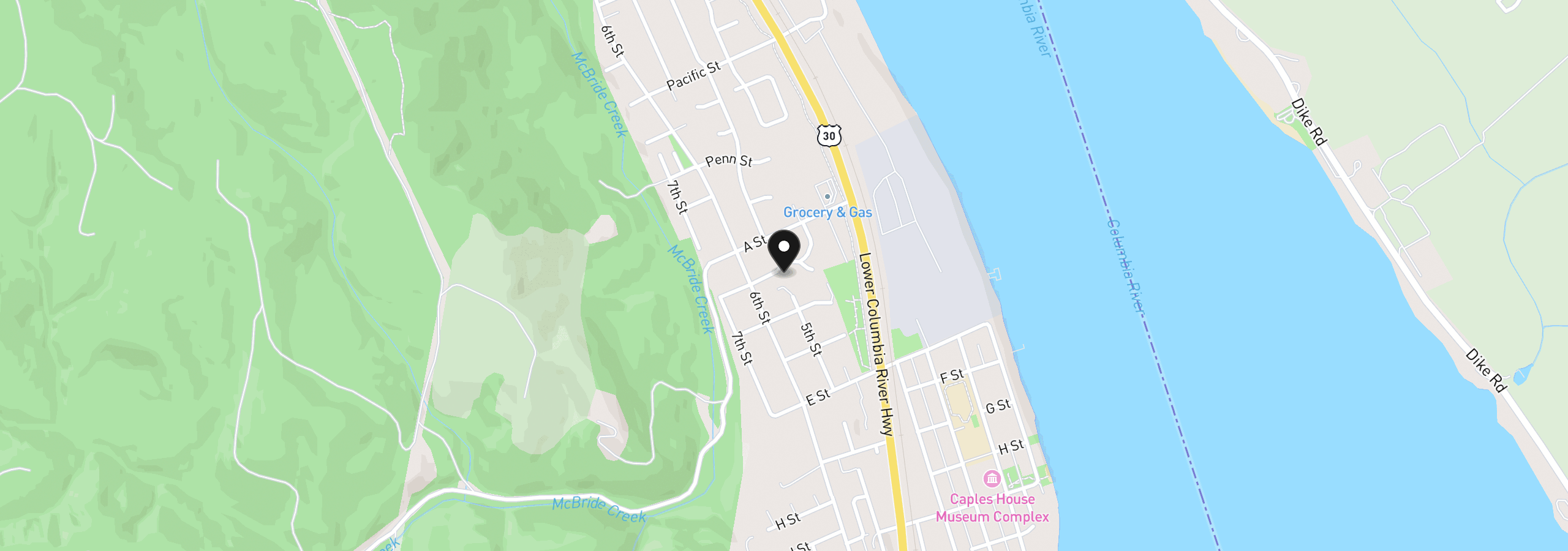 Map showing the location of 455 B St, Columbia City, OR 97018