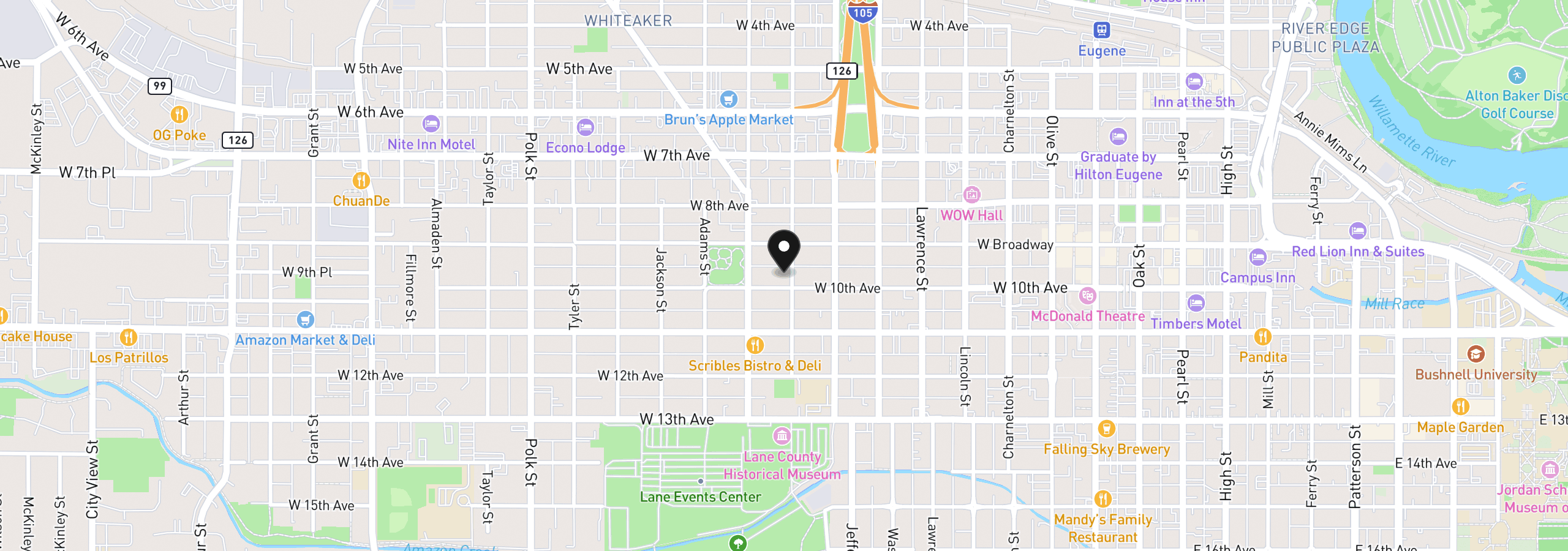 Map showing the location of 972 Madison St, Eugene, OR 97402