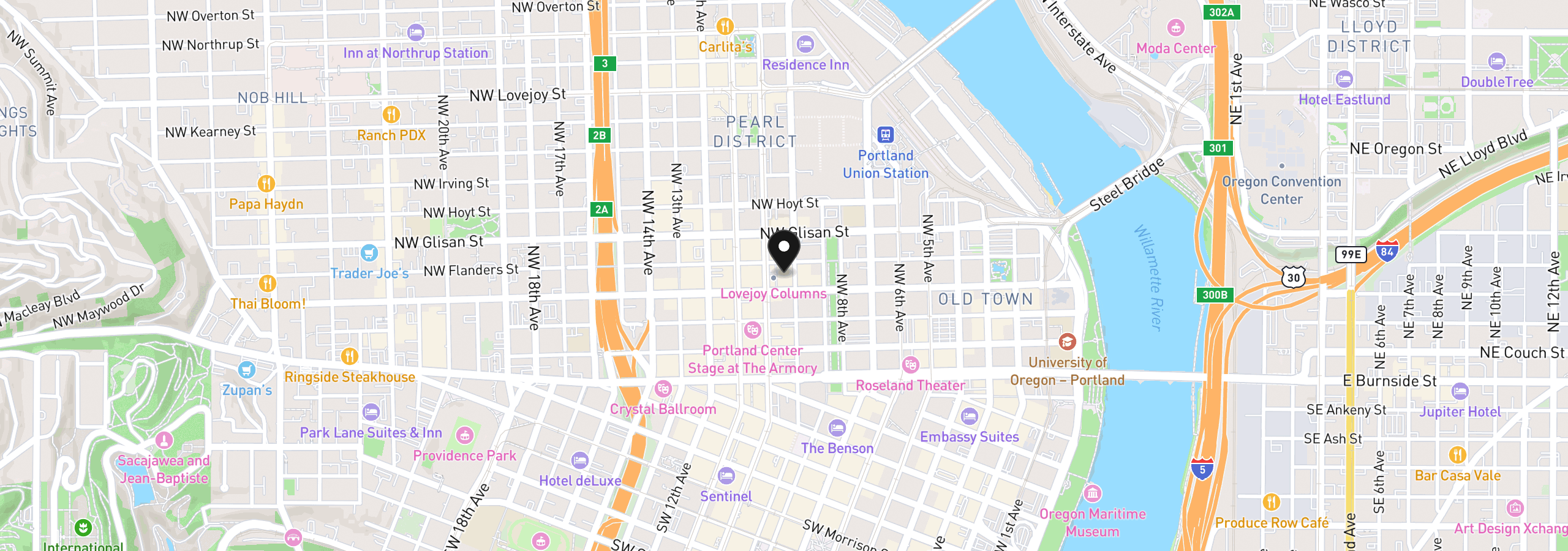 Map showing the location of 333 NW 9th Ave 1001, Portland, OR 97209