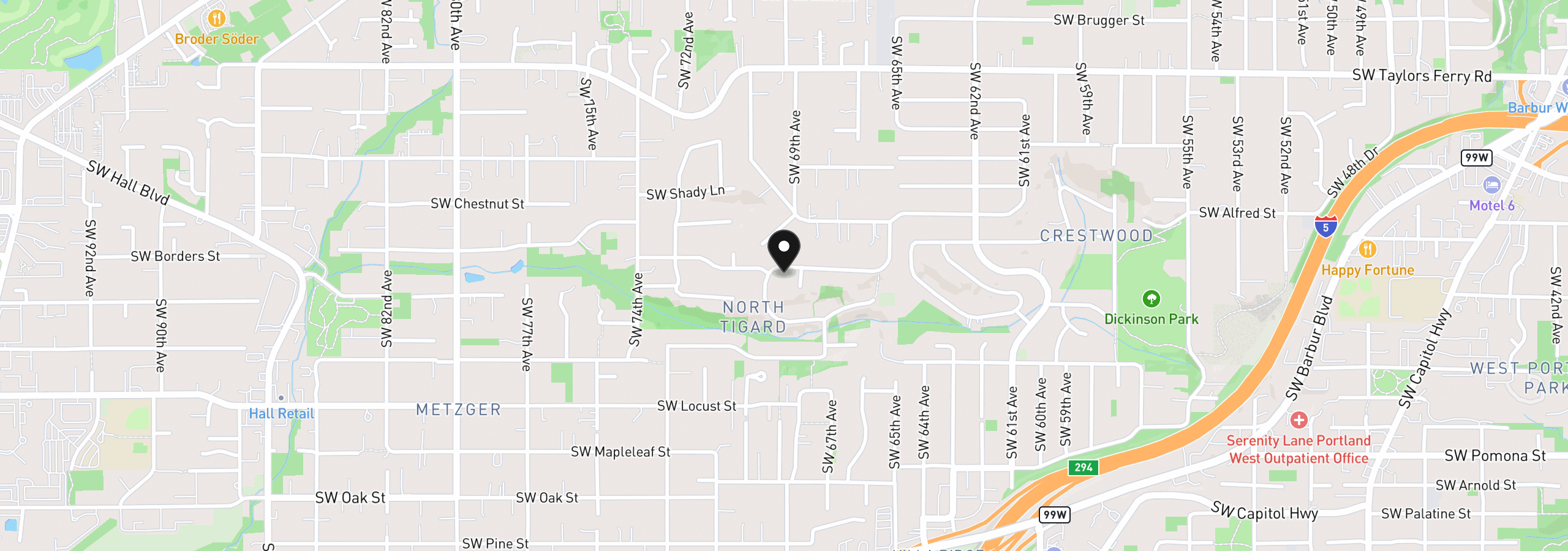 Map showing the location of 9720 SW Ventura Ct, Tigard, OR 97223