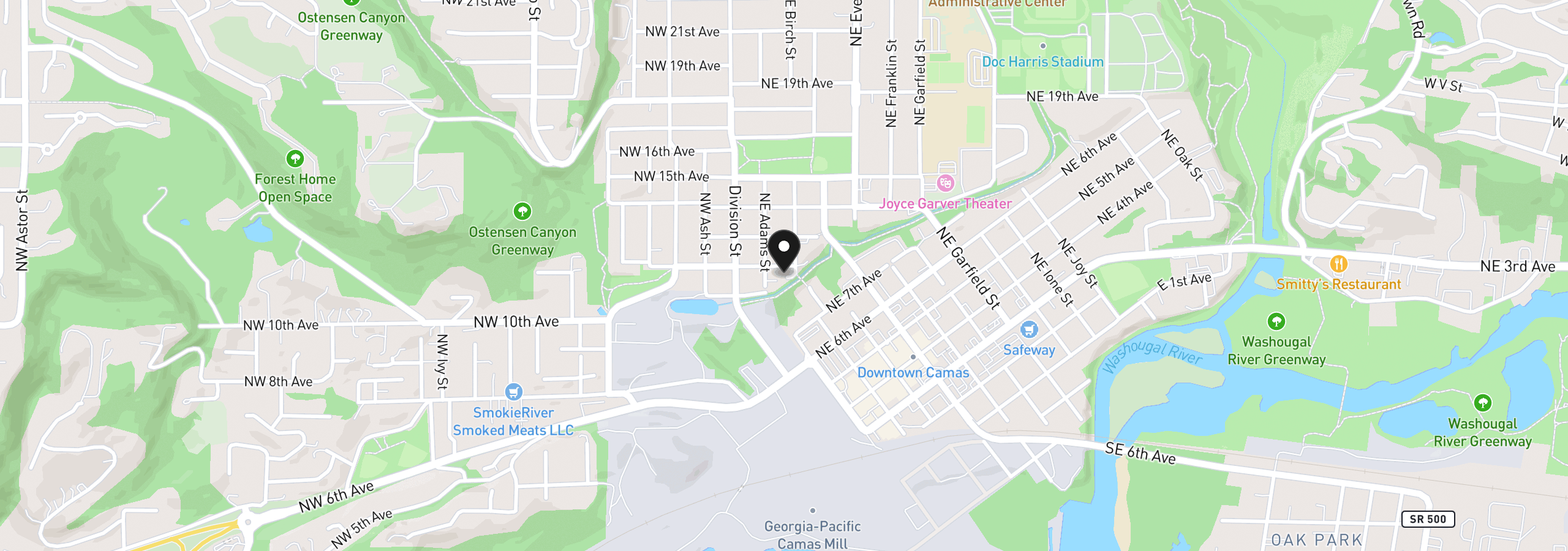 Map showing the location of 1135 NE Birch St, Camas, Wa 98607