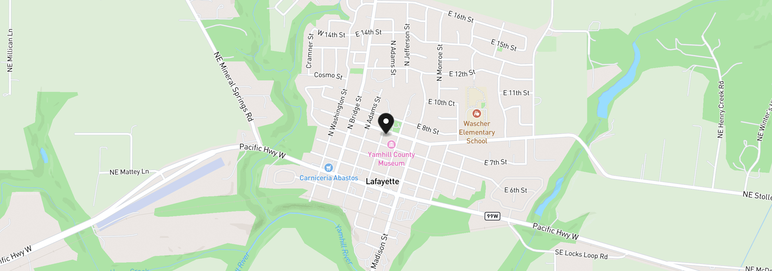 Map showing the location of 433 E 7th St, Lafayette, OR 97127