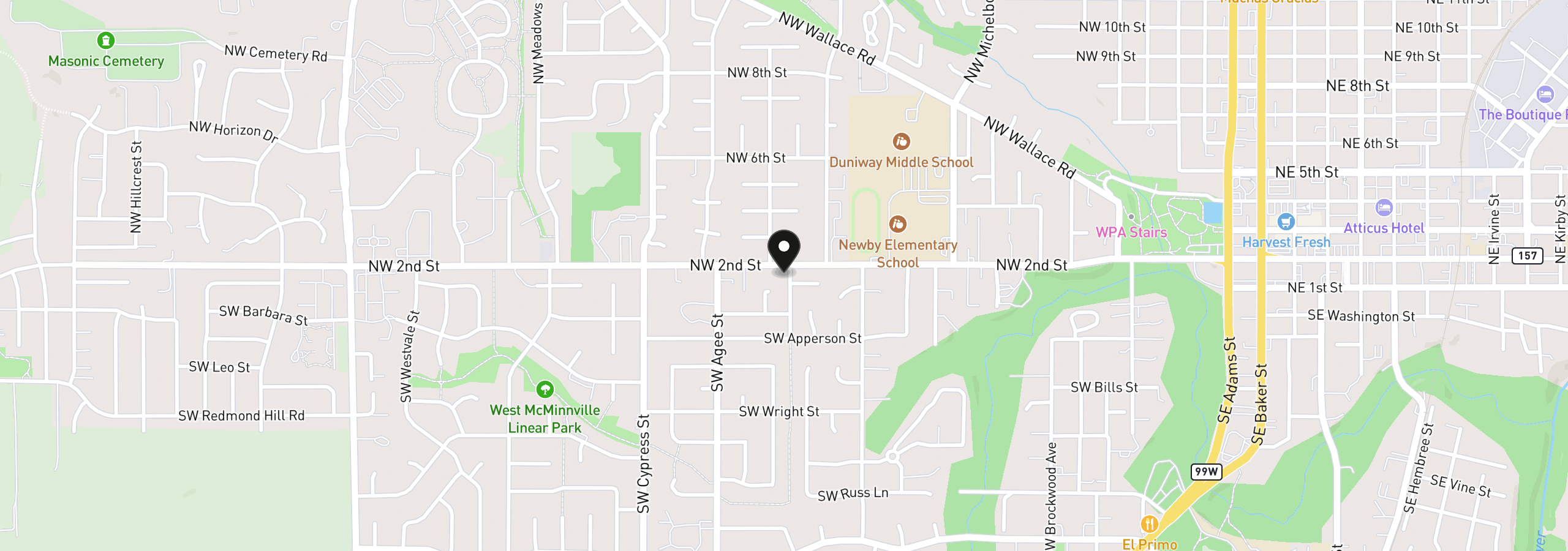 Map showing the location of 1438 SW 2nd St, McMinnville, OR 97128
