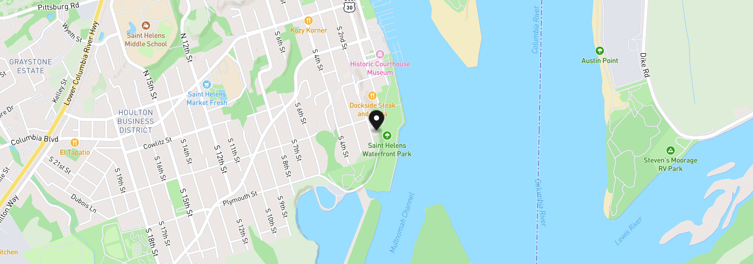 Map showing the location of 434 S 2nd St, St. Helens, OR 97051