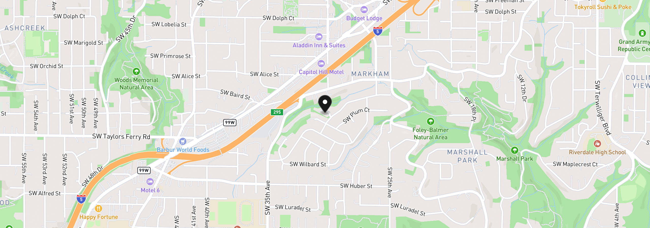 Map showing the location of 9537 SW Jonathan Ct, Portland, OR 97219