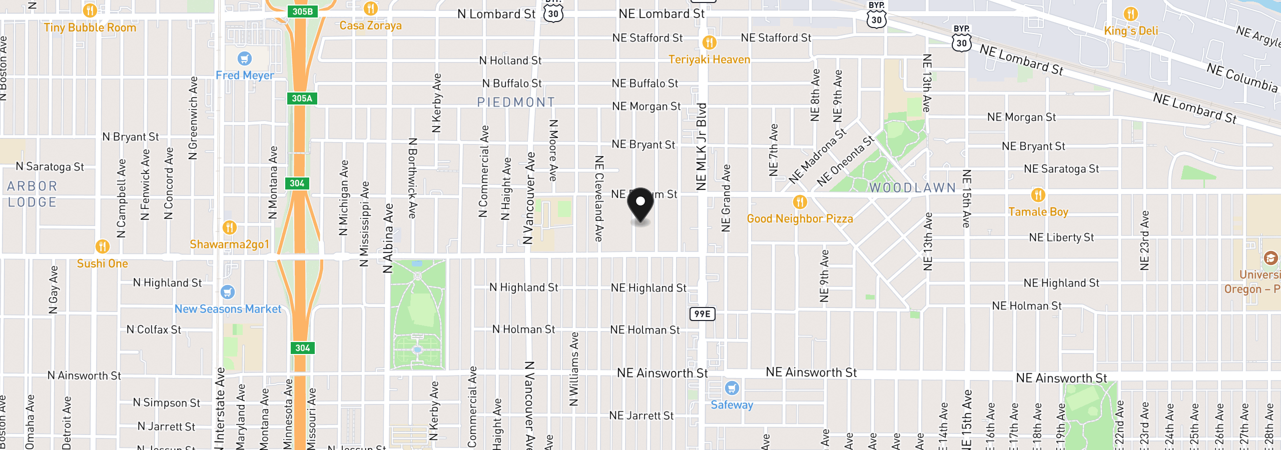 Map showing the location of 6616 NE Rodney Ave, Portland, OR 97211