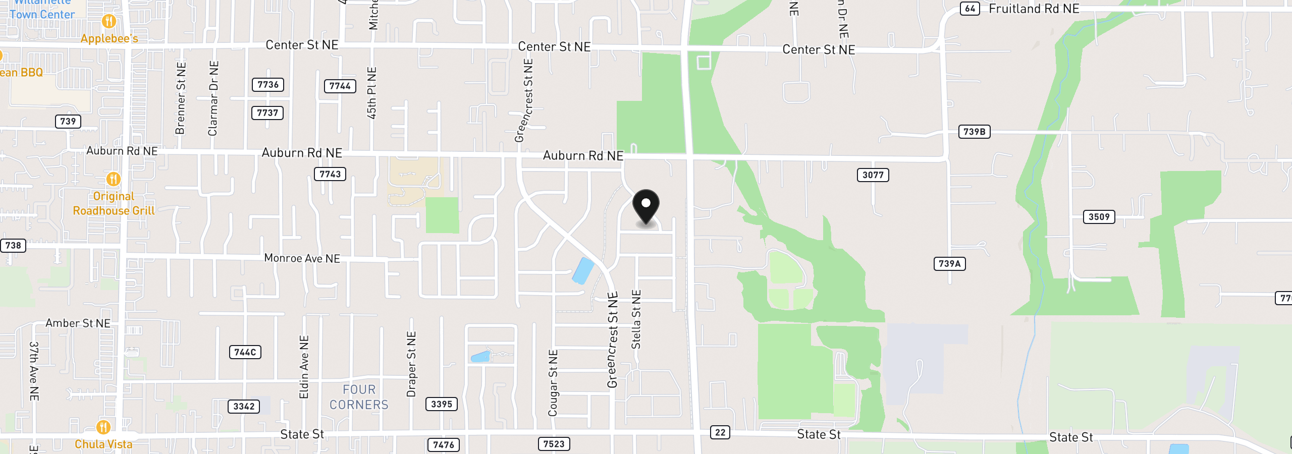 Map showing the location of 4965 Elvis Ave NE, Salem, OR 97301