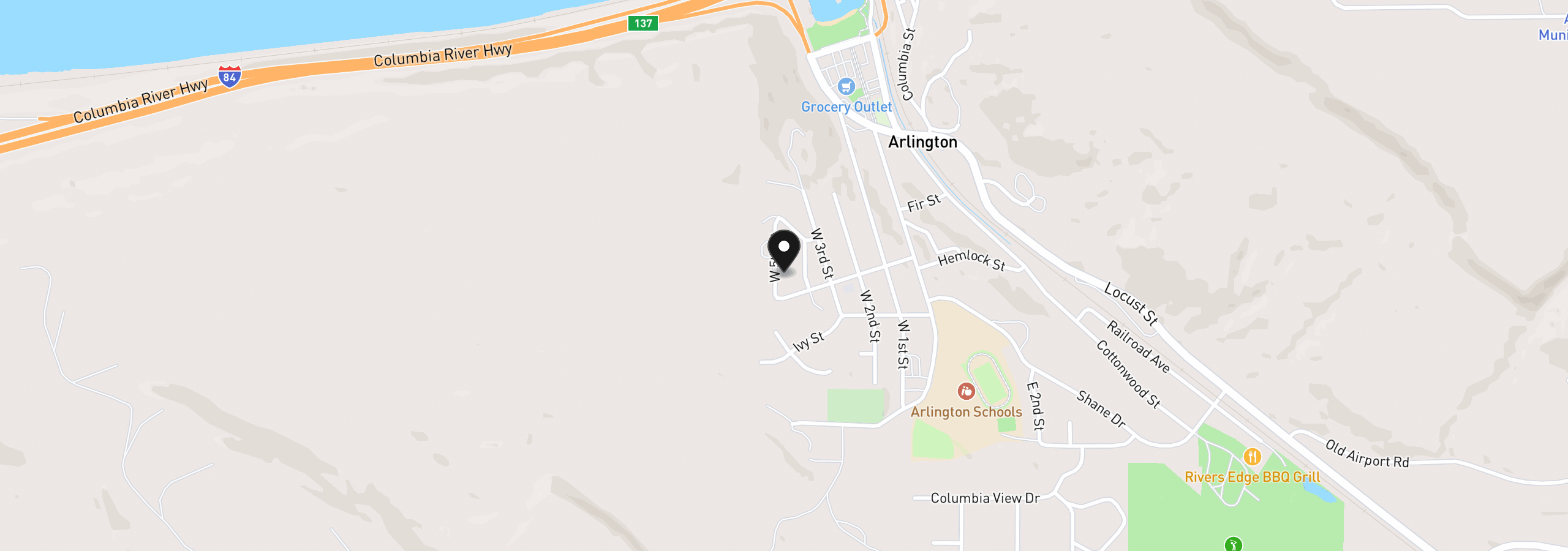 Map showing the location of 970 W 5th St, Arlington, OR 97812