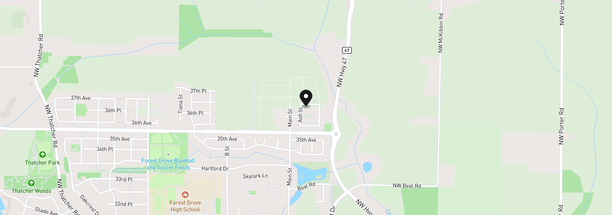Map showing the location of 2108 37th Ave Lot 107, Forest Grove, OR 97116