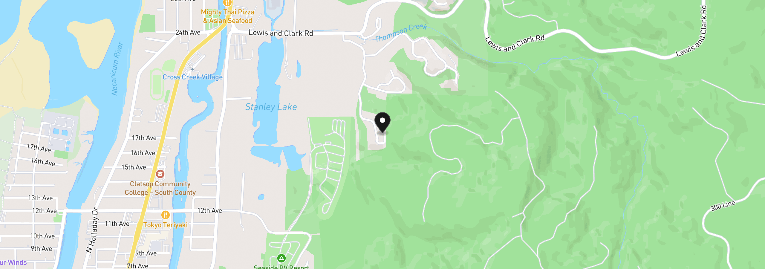 Map showing the location of 1775 Thompson Falls Dr, Seaside, OR 97138
