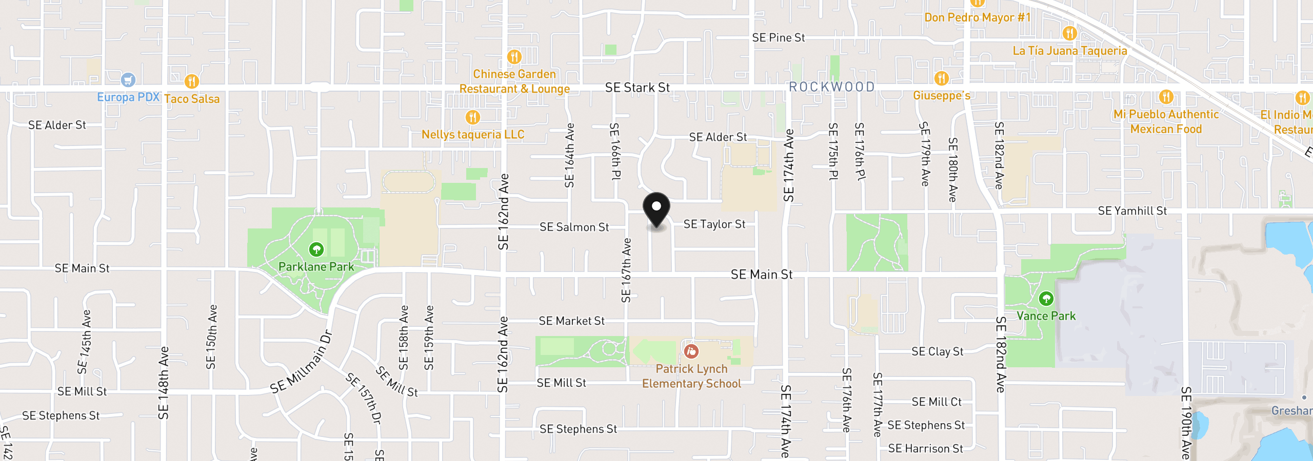 Map showing the location of 1108 SE 168th Ave, Portland, OR 97233