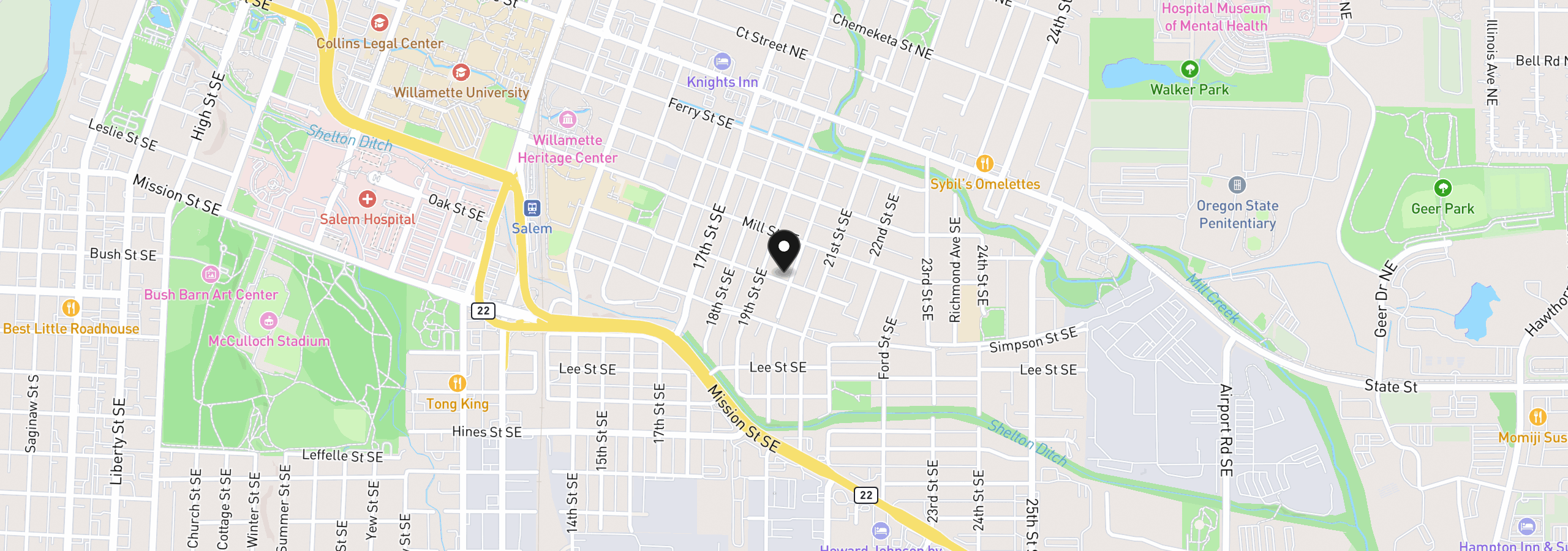 Map showing the location of 495 20th St SE, Salem, OR 97301