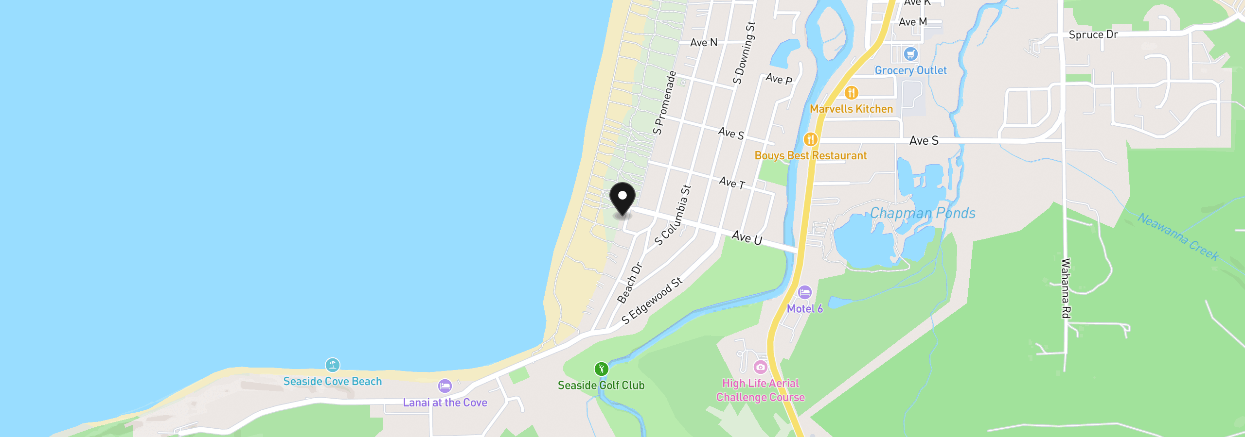 Map showing the location of 2316 Beach Dr 157, Seaside, OR 97138