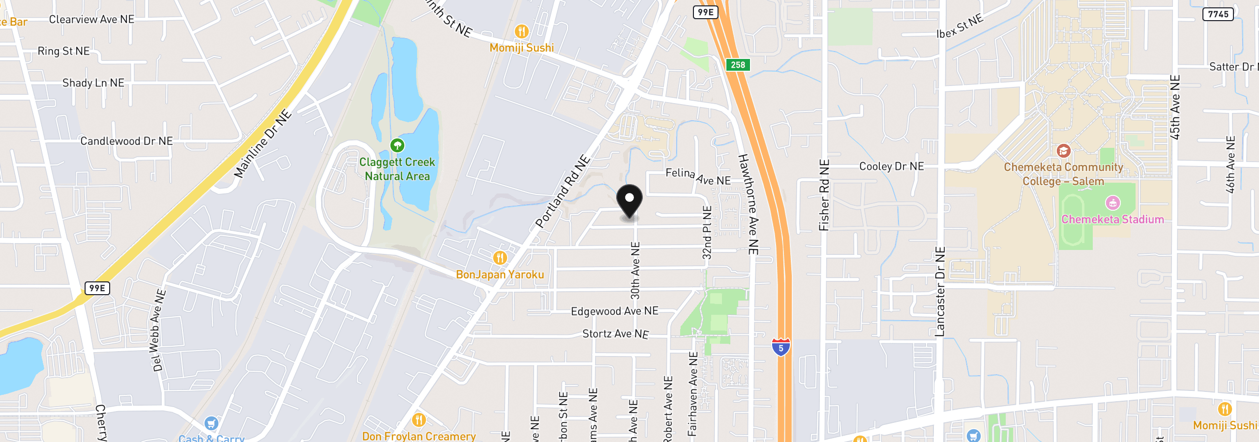 Map showing the location of 2593 Honeysuckle Way, Salem, OR 97301
