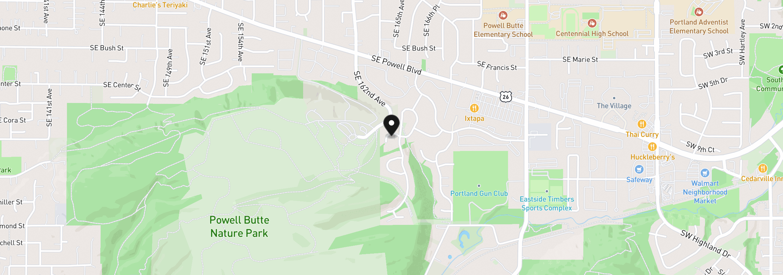 Map showing the location of 16436 SE Meadowland Ct, Portland, OR 97236