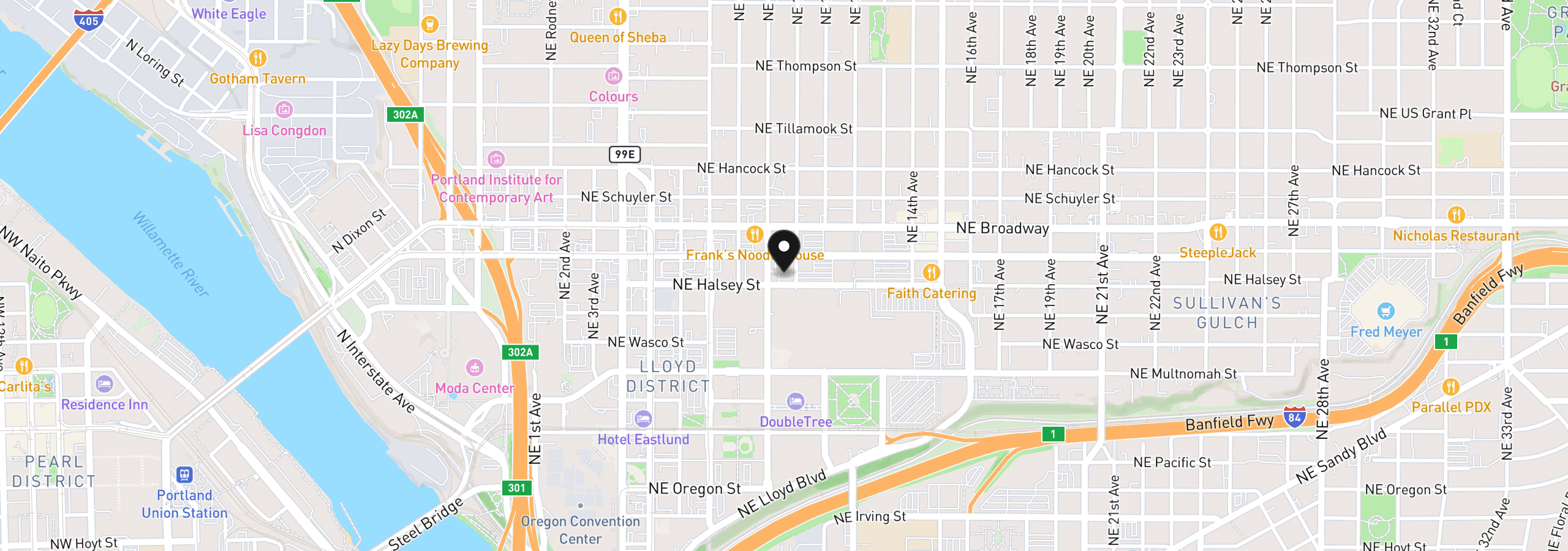 Map showing the location of 1509 NE 10th Ave 106, Portland, OR 97232