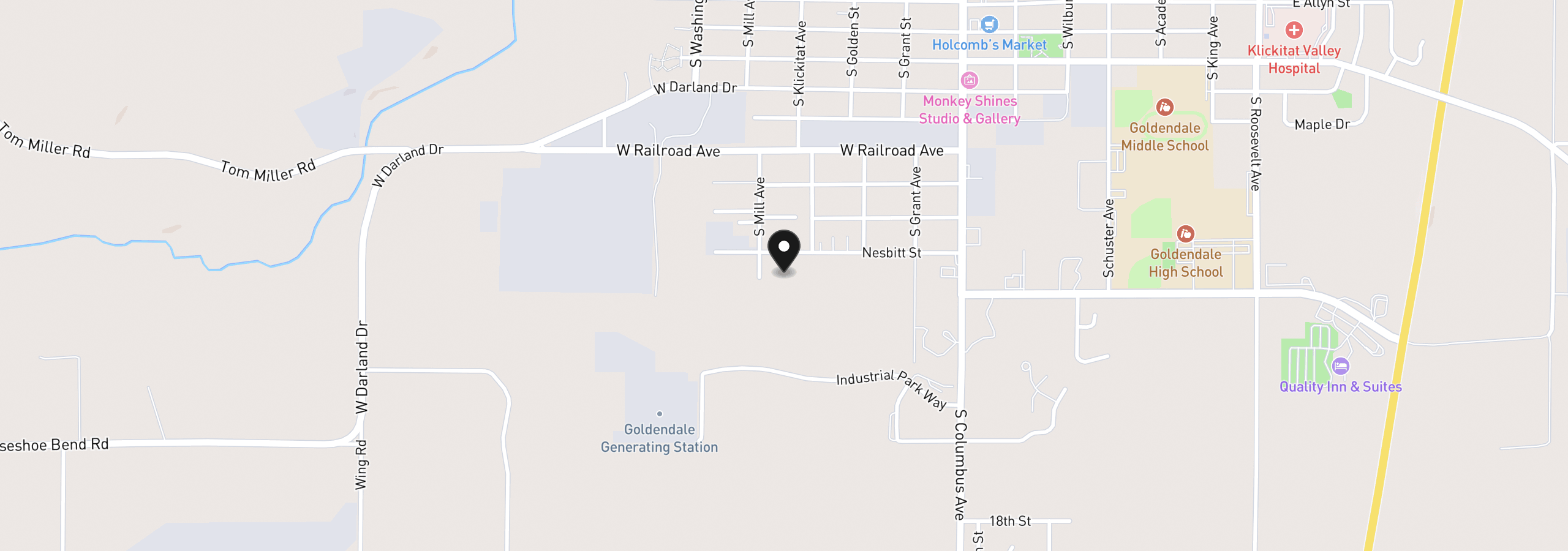 Map showing the location of W Nesbitt St, Goldendale, Wa 98620