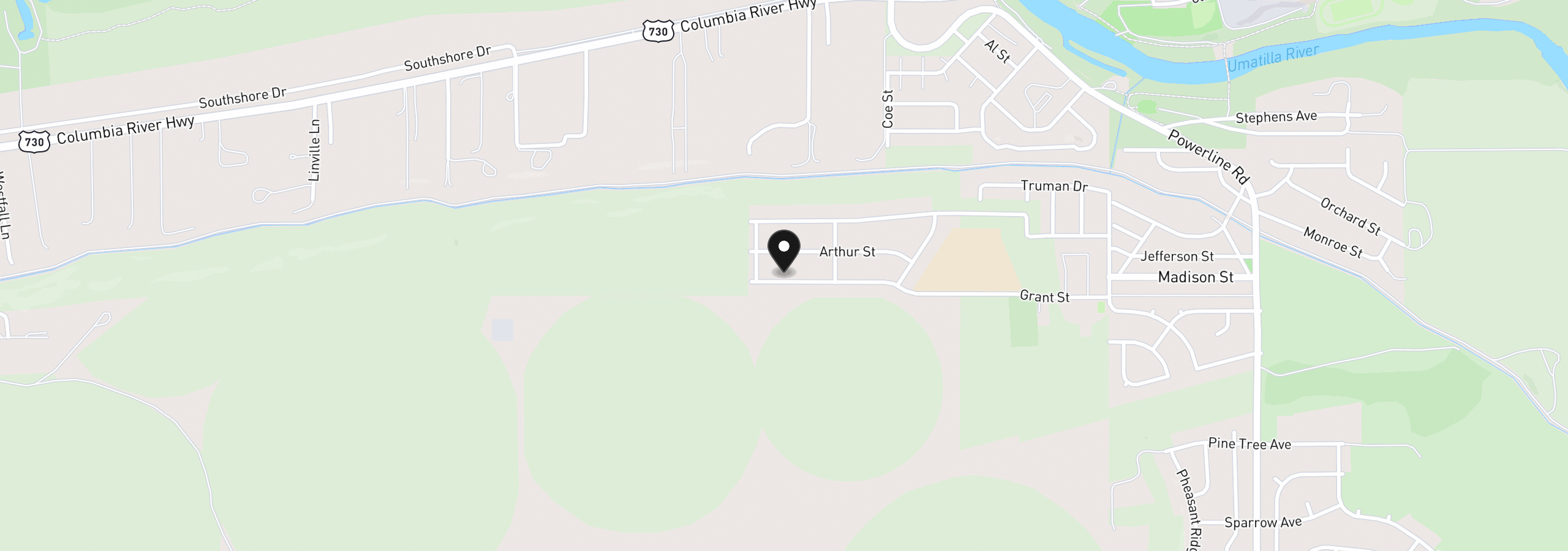 Map showing the location of 677 Grant St, Umatilla, OR 97882