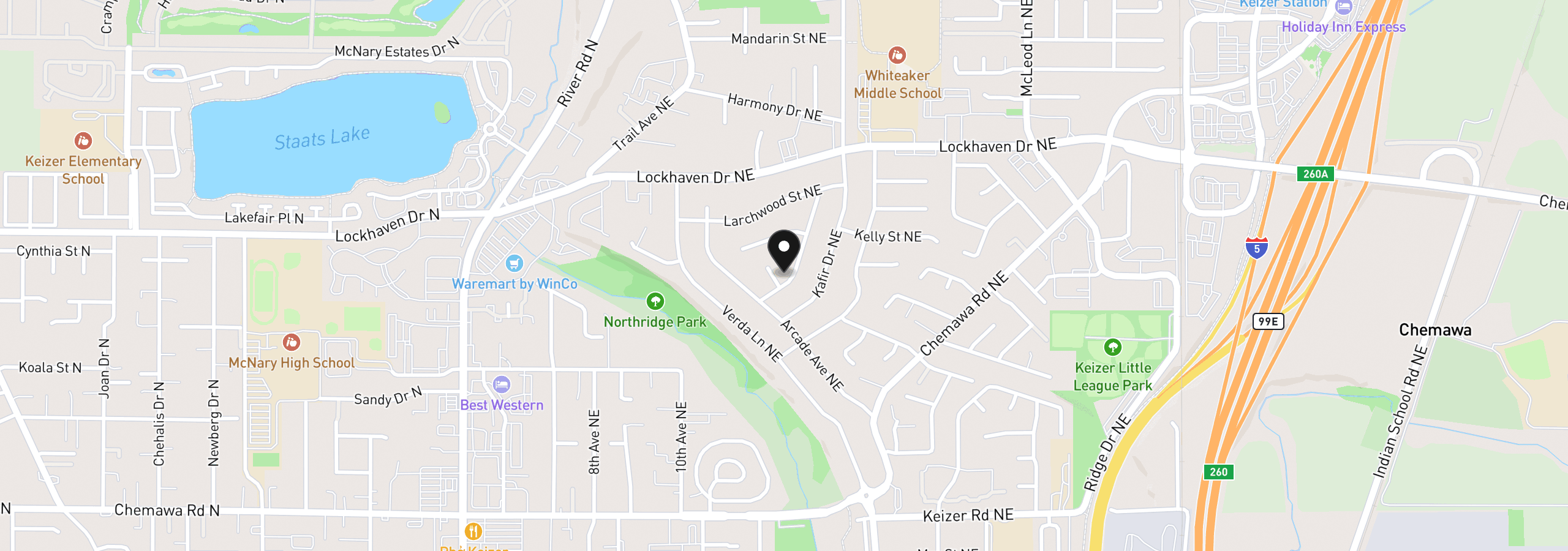 Map showing the location of 1287 Kimberly Ct, Keizer, OR 97303