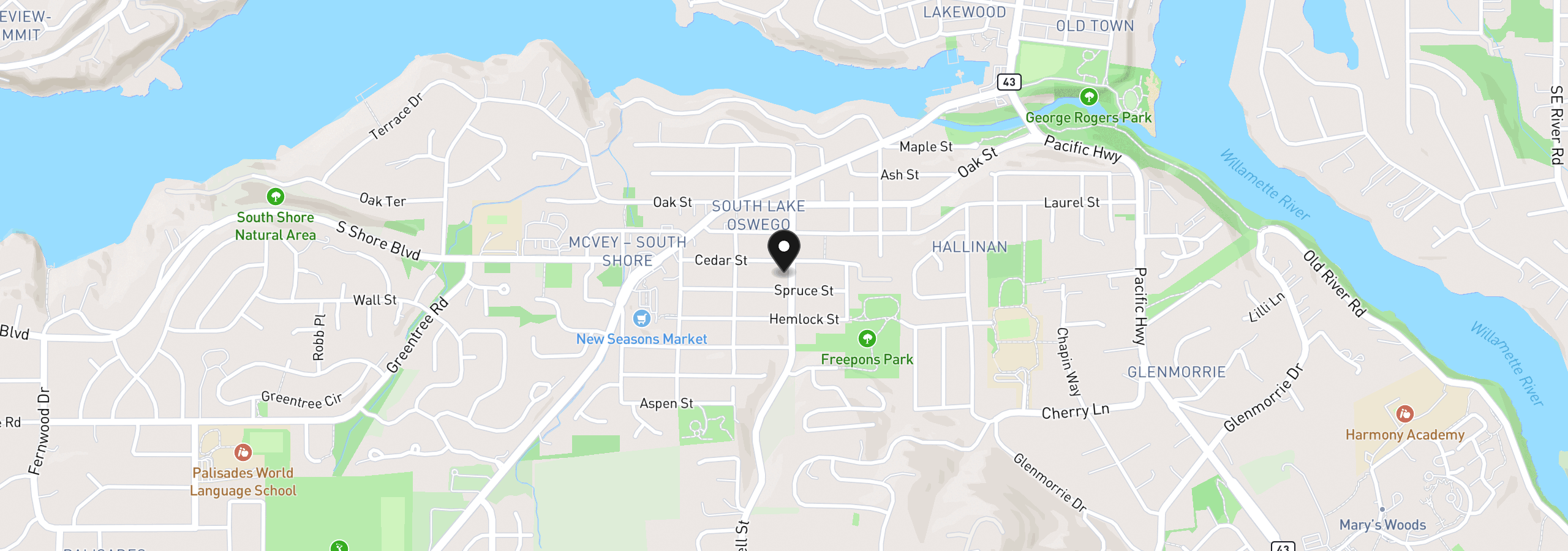Map showing the location of 1206 Cedar St, Lake Oswego, OR 97034