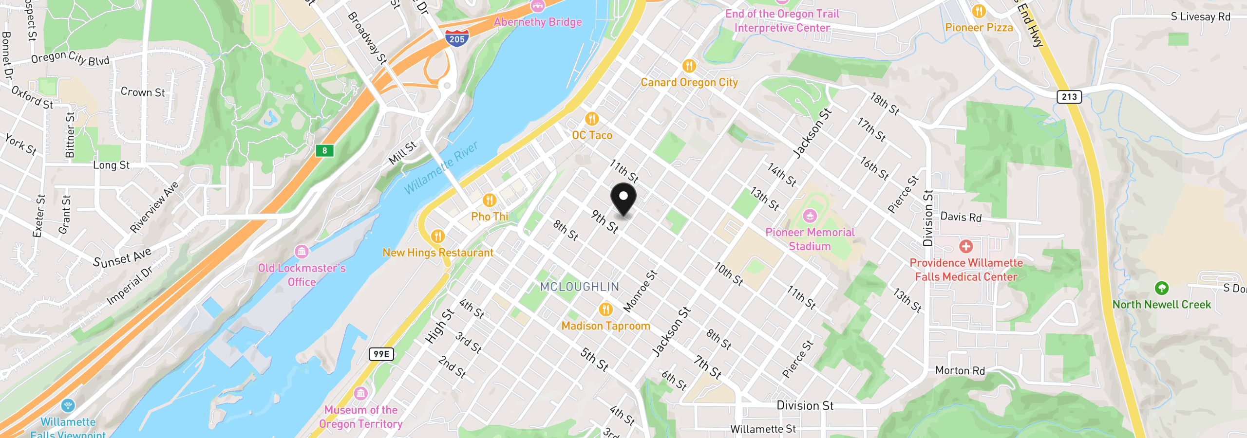 Map showing the location of 715 9th St, Oregon City, OR 97045