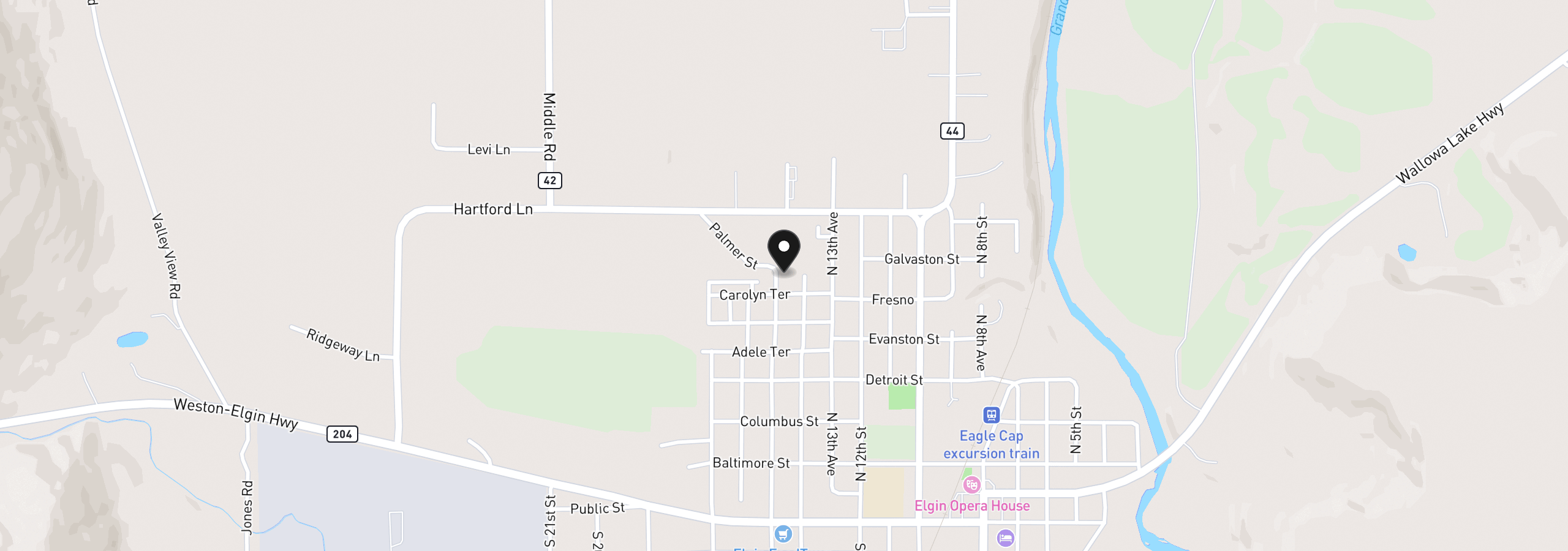 Map showing the location of 737 N 15th Ave, Elgin, OR 97827