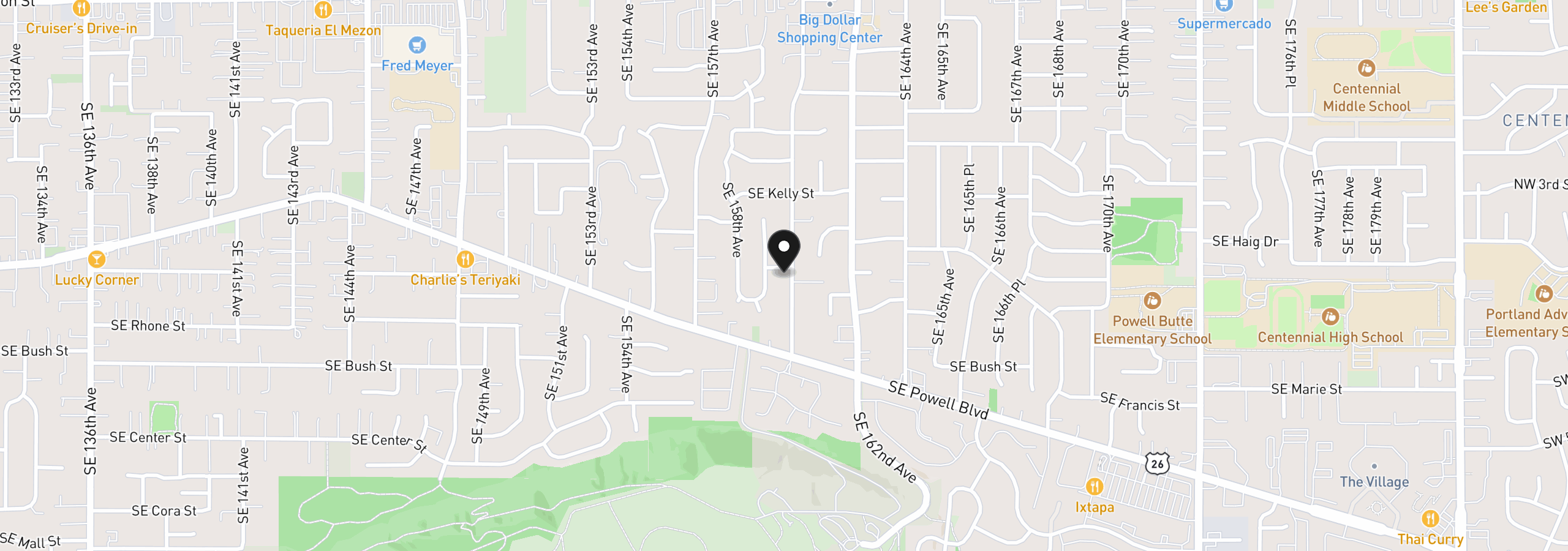Map showing the location of 15924 SE Rhine St, Portland, OR 97236